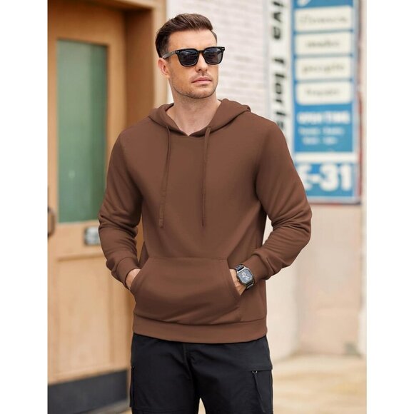 Coofandy Men Brown Pullover Long Sleeve Drawstring Gym Hoodies Sweatshirt - Picture 3 of 5